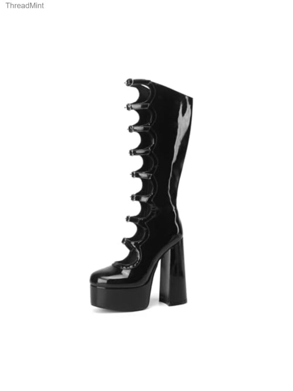 Large Size Chunky Block Heel Gothic Knee High Boots